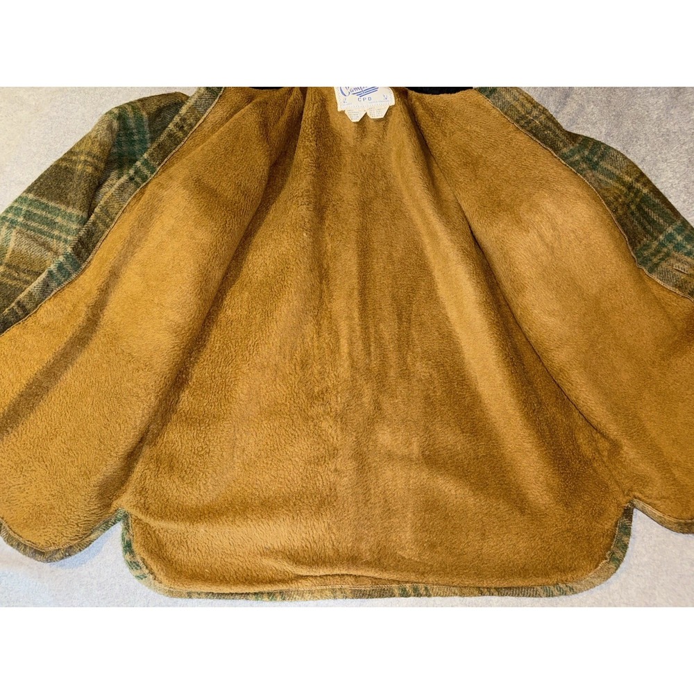 VTG CPO Jacket Campuset Men's M Campus Sherpa Lined Green Plaid Navy 60s/70s - Picture 11 of 16